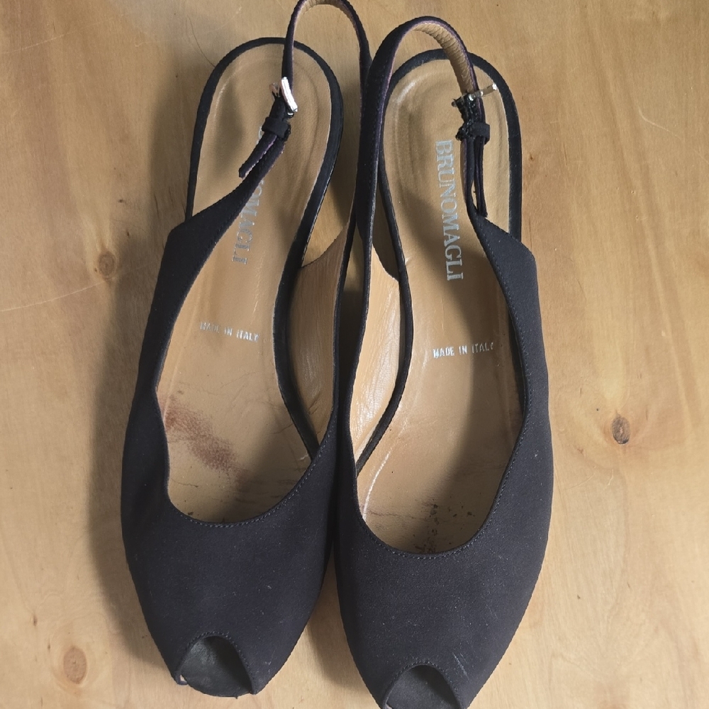 Bruno Magli Black Peep-Toe Slingback Heels